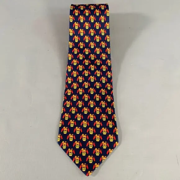 SALVATORE FERRAGAMO Navy Red Orange Lion Crest Silk Tie
